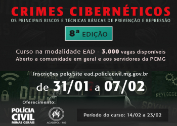 PCMG está com inscrições para curso EaD de Crimes Cibernéticos