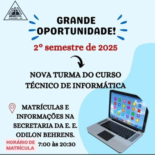 E.E Odilon Behrens abre nova turma para curso técnico gratuito de informática