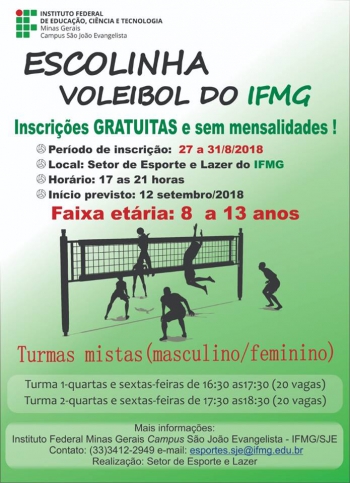 IFMG/SJE: Inscrições para a escolinha de Vôlei para crianças terminam nesta sexta-feira