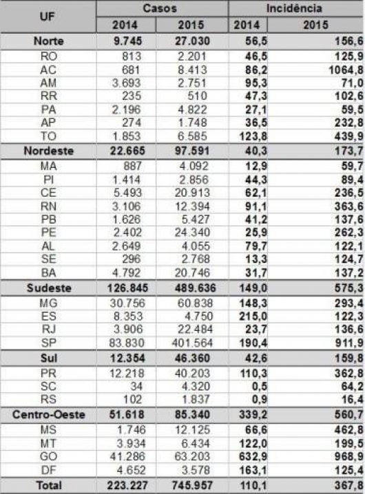 Minas Gerais é o terceiro estado com mais casos de dengue em 2015