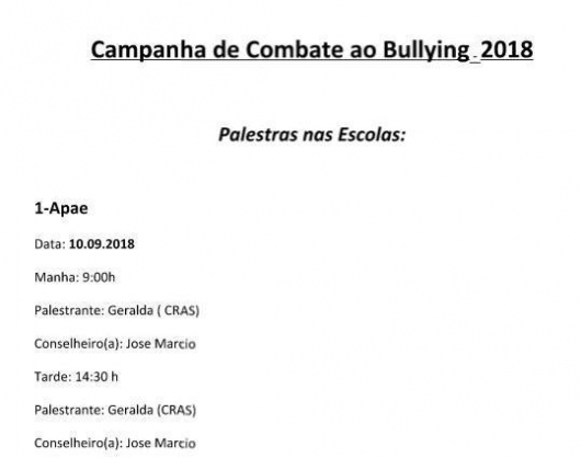 CMDCA e Assistência Social lançam campanha contra o bullying nas escolas em Guanhães