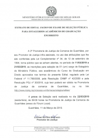 OPORTUNIDADE: 1ª e 2ª Promotoria de Justiça de Guanhães estão com inscrições abertas para seleção pública de estagiários