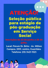 OPORTUNIDADE EM GUANH&Atilde;ES: Abertas as inscri&ccedil;&otilde;es para est&aacute;gio de p&oacute;s-gradua&ccedil;&atilde;o em servi&ccedil;o social