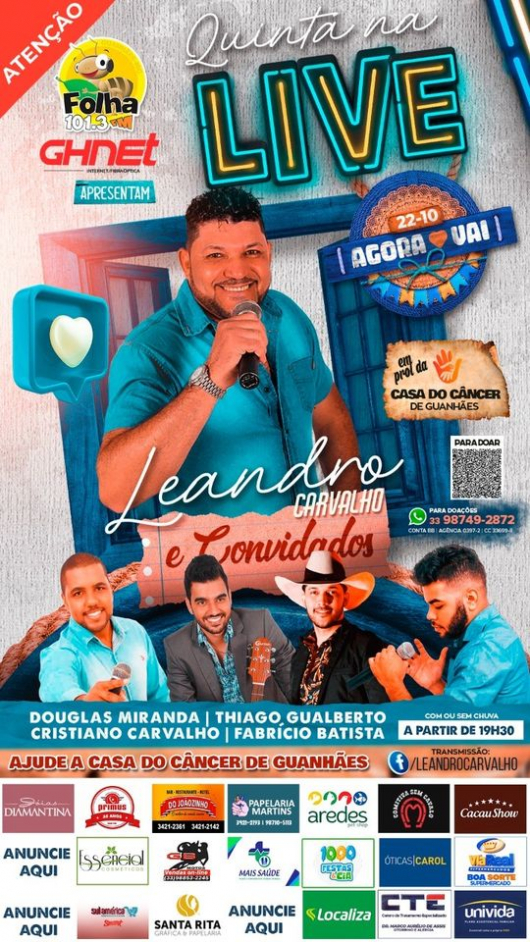 Amanhã é dia de Quinta na Live em prol da Casa de Câncer em Guanhães