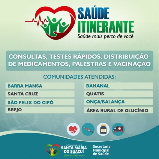 Projeto Saúde Itinerante será realizado em Santa Maria do Suaçuí