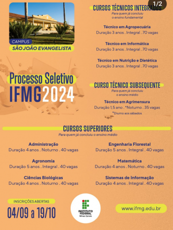 IFMG lança editais do Processo Seletivo 2024 para cursos técnicos e de graduação