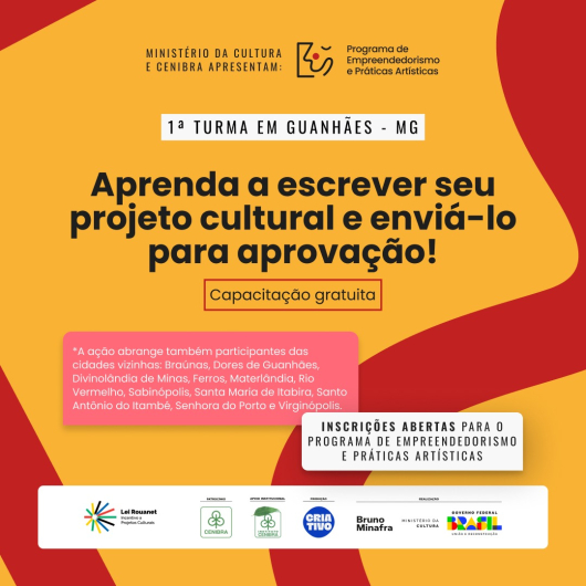 Curso gratuito de empreendedorismo cultural abre inscrições em Guanhães