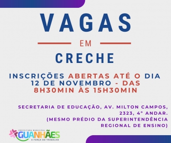 Inscrições para as creches de Guanhães terminam nesta terça-feira