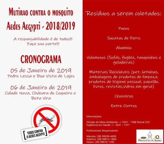 Serro realiza Coleta do Mutirão contra o mosquito Aedes Aegypti