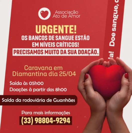 Associa&ccedil;&atilde;o Ato de Amor promove mobiliza&ccedil;&atilde;o urgente por doa&ccedil;&atilde;o de sangue