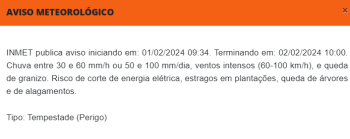 Todos os 853 municípios de Minas estão sob alerta para chuvas intensas nesta quinta, inclusive Guanhães!