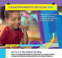 Cadastramento Escolar para ingressar no ensino fundamental na rede pública em 2017 será em junho