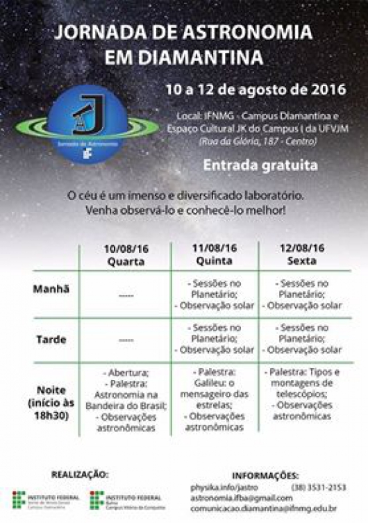 Jornada de Astronomia começa nesta quarta-feira em Diamantina