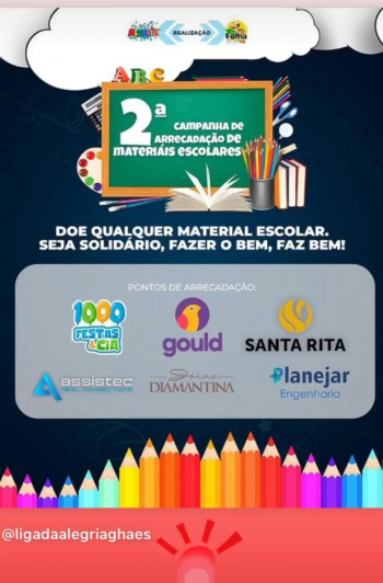 Liga da Alegria lança 2ª Campanha de Arrecadação de Materiais Escolares em Guanhães