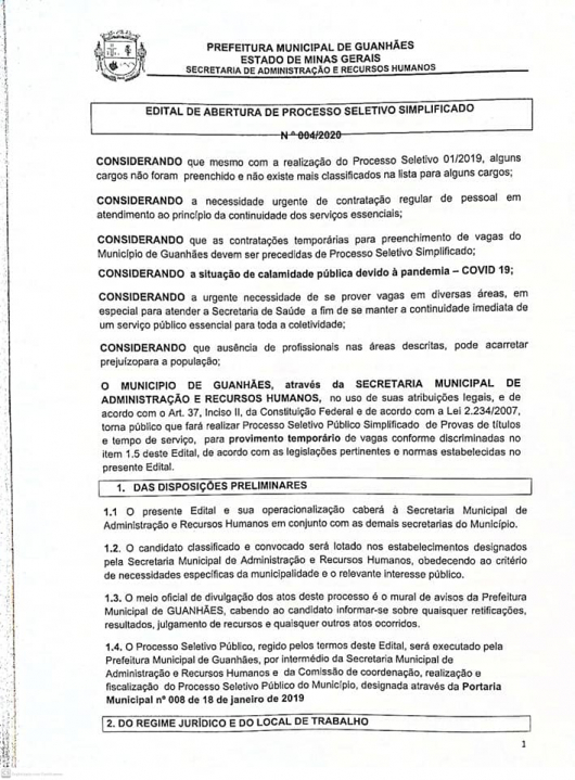 GUANHÃES: Inscrições para processo seletivo para contratação de Enfermeiro e Técnico de Enfermagem terminam nesta sexta