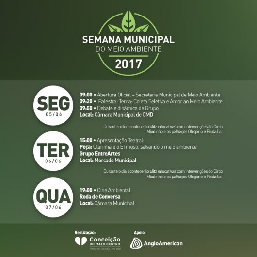 Mais uma cidade da região divulga a programação da Semana do Meio Ambiente