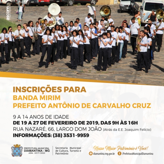 Diamantina está com inscrições abertas para a Banda Mirim Prefeito Antônio de Carvalho Cruz