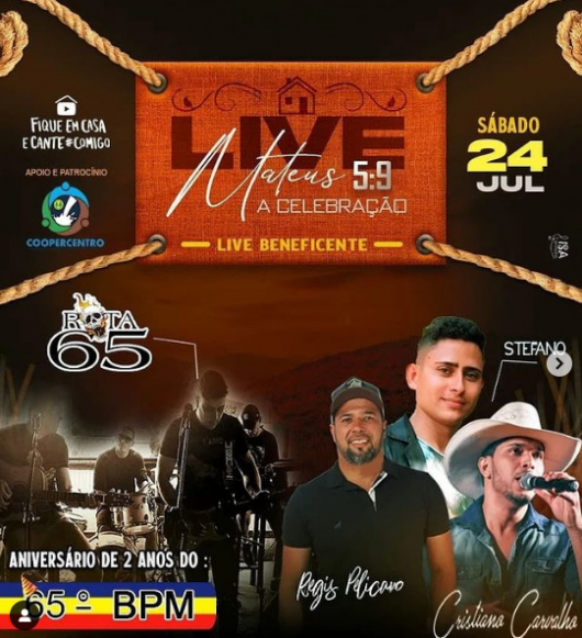 65° Batalhão de Polícia Militar realiza live beneficente neste sábado