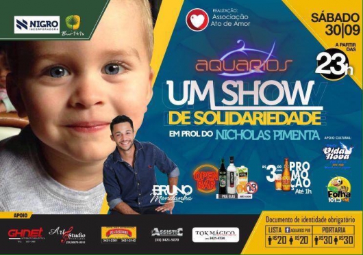 SOLIDARIEDADE: Show beneficente em prol de Nicholas Pimenta acontece no dia 30 deste mês