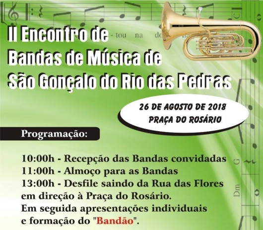 São Gonçalo do Rio das Pedras vai receber neste domingo, o II Encontro de Bandas de Música