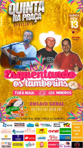 Hoje é dia de Quinta na Praça Esquentando os Tamborins! Confira o que vai rolar...