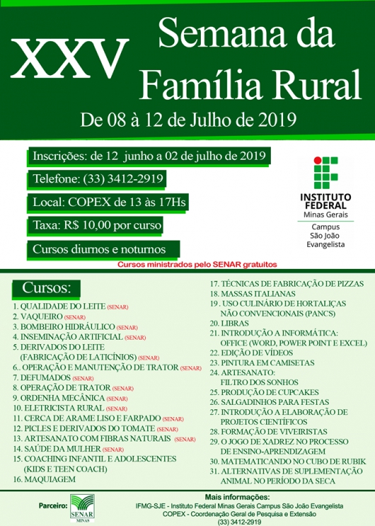 XXV Semana da Família Rural do IFMG acontece nesta semana