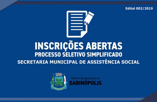 OPORTUNIDADE: Sabinópolis torna público edital de Processo Seletivo Simplificado para contratação temporária