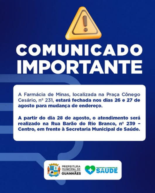 Farmácia Central do município passa a funcionar em novo endereço a partir desta quinta