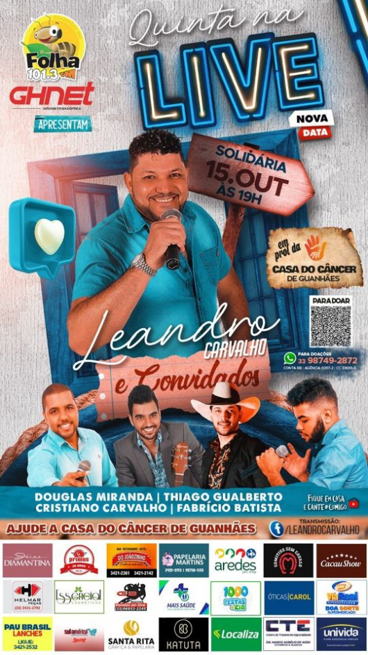 Hoje tem Quinta na Live Solidária com showzaço de Leandro Carvalho e convidados