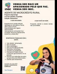 OPORTUNIDADE: Instituto Nordeste Cidadania está com inscrições abertas para Agente de Microcrédito Rural em Guanhães