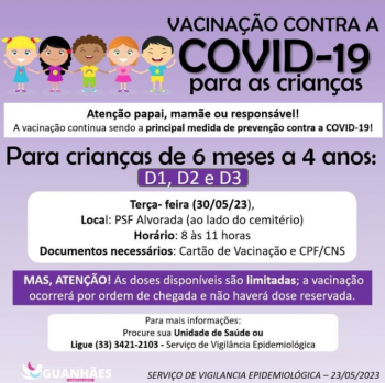 ATENÇÃO PAIS OU RESPONSÁVEIS: Agendada vacinação infantil contra a covid em Guanhães