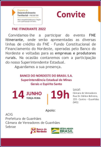 ATENÇÃO EMPRESÁRIOS E PRODUTORES RURAIS: FNE Itinerante acontece nesta terça em Guanhães