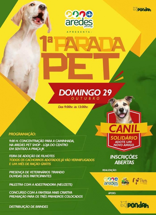 VEM AÍ: 1ª PARADA PET! Confira tudo sobre este super evento que é uma realização da Aredes Pet Shop em parceria com a ONG Pets de Rua e adoção Guanhães e a Rádio Folha FM!
