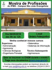 IFMG - S&atilde;o Jo&atilde;o Evangelista vai realizar Mostra de Profiss&otilde;es dos Cursos Superiores
