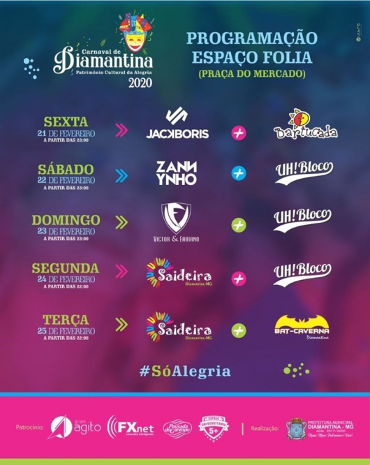 Diamantina divulga parte da programação do Carnaval 2020