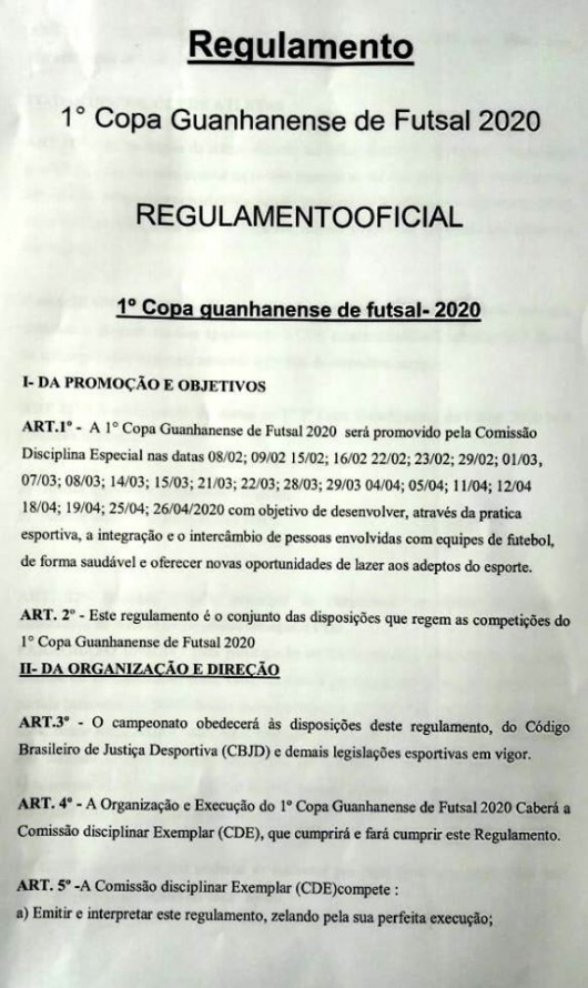 Guanhães vai sediar a 1ª Copa Guanhanense de Futsal Masculino 2020