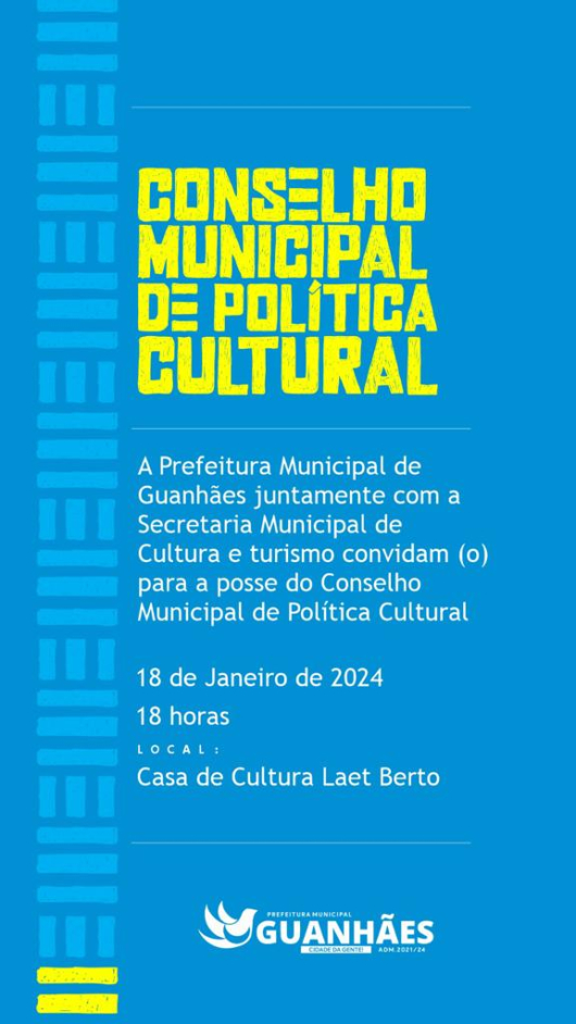 Posse do Conselho Municipal de Política Cultural acontece nesta quinta em Guanhães