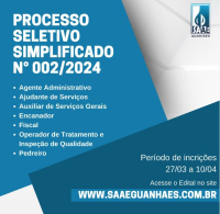 OPORTUNIDADE: Inscrições para o Processo Seletivo Simplificado do SAAE Guanhães se encerram nesta quarta