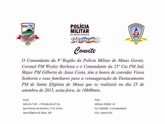 Destacamento Policial Militar é reinaugurado em Santa Efigênia de Minas