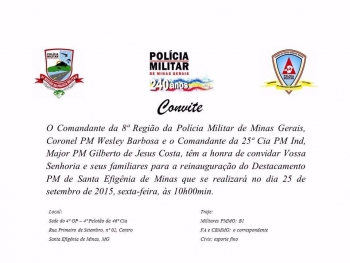 Destacamento Policial Militar é reinaugurado em Santa Efigênia de Minas