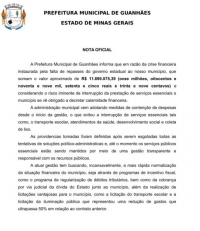 GUANHÃES: Município decreta Estado de Calamidade Financeira