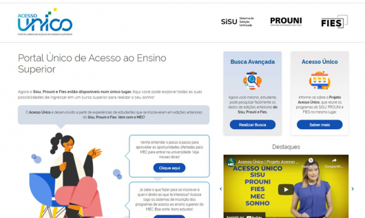 MEC lança Portal Único de Acesso, que reúne Sisu, Prouni e Fies