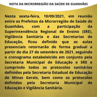 27 DE SETEMBRO: Município anuncia retorno das aulas presenciais em Guanhães, de forma gradual