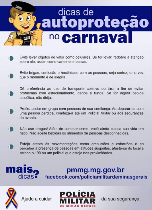 ATENÇÃO FOLIÃO: Polícia Militar de Guanhães dá dicas de segurança para quem for curtir o feriado na folia!