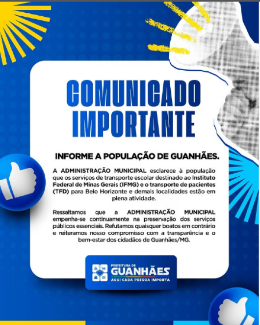 Prefeitura de Guanh&atilde;es esclarece funcionamento do transporte escolar e de pacientes