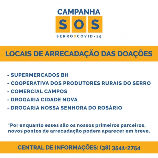 Serro promove Campanha SOS Serro X Covid-19