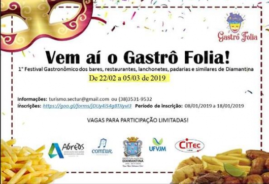 Diamantina vai realizar Festival Gastronômico durante o Carnaval 2019