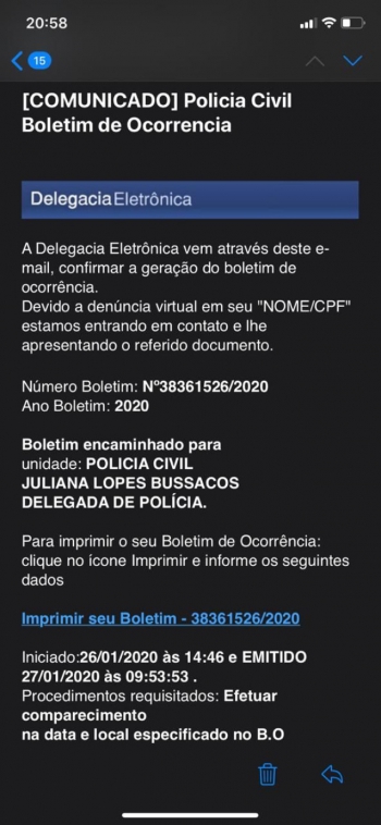 Polícia Civil alerta para e-mail fake com suposto boletim de ocorrência