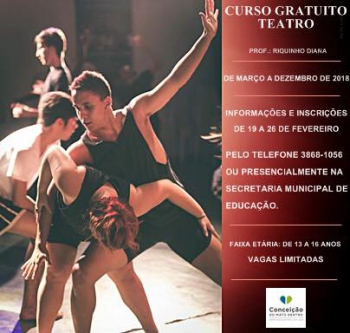 Inscrições para curso de teatro gratuito terminam hoje em Conceição do Mato dentro