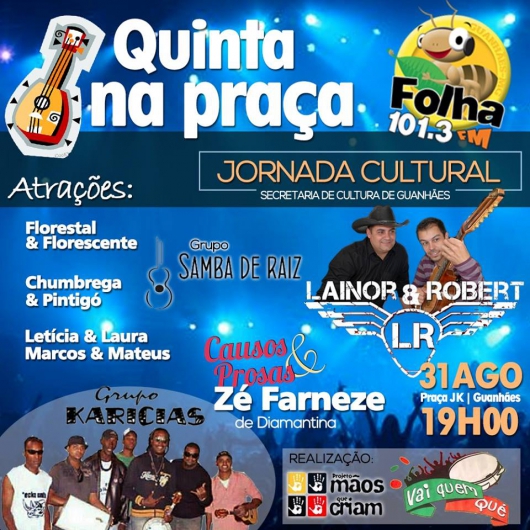 “Causos e Viola” no Quinta na Praça: evento da 6ª Jornada do Patrimônio Cultural/ MG acontece hoje em Guanhães